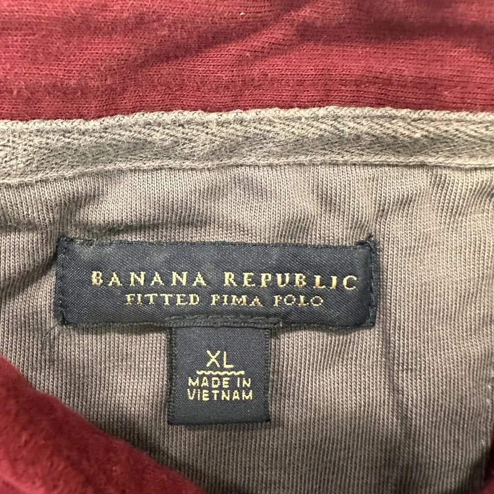 Banana Republic‎ Fitted Pima Polo Mens XL Burgundy White Stripe | Preppy Classic